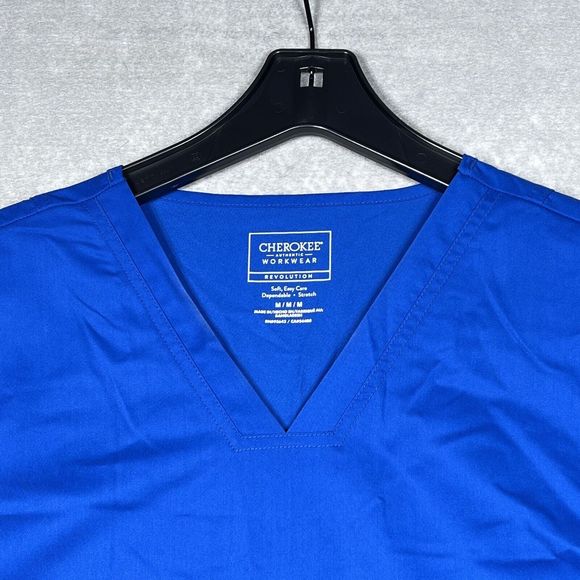 Cherokee Top Womens Size Medium Blue V-Neck Scrub Short Sleeve Polyester Blend - Picture 2 of 11